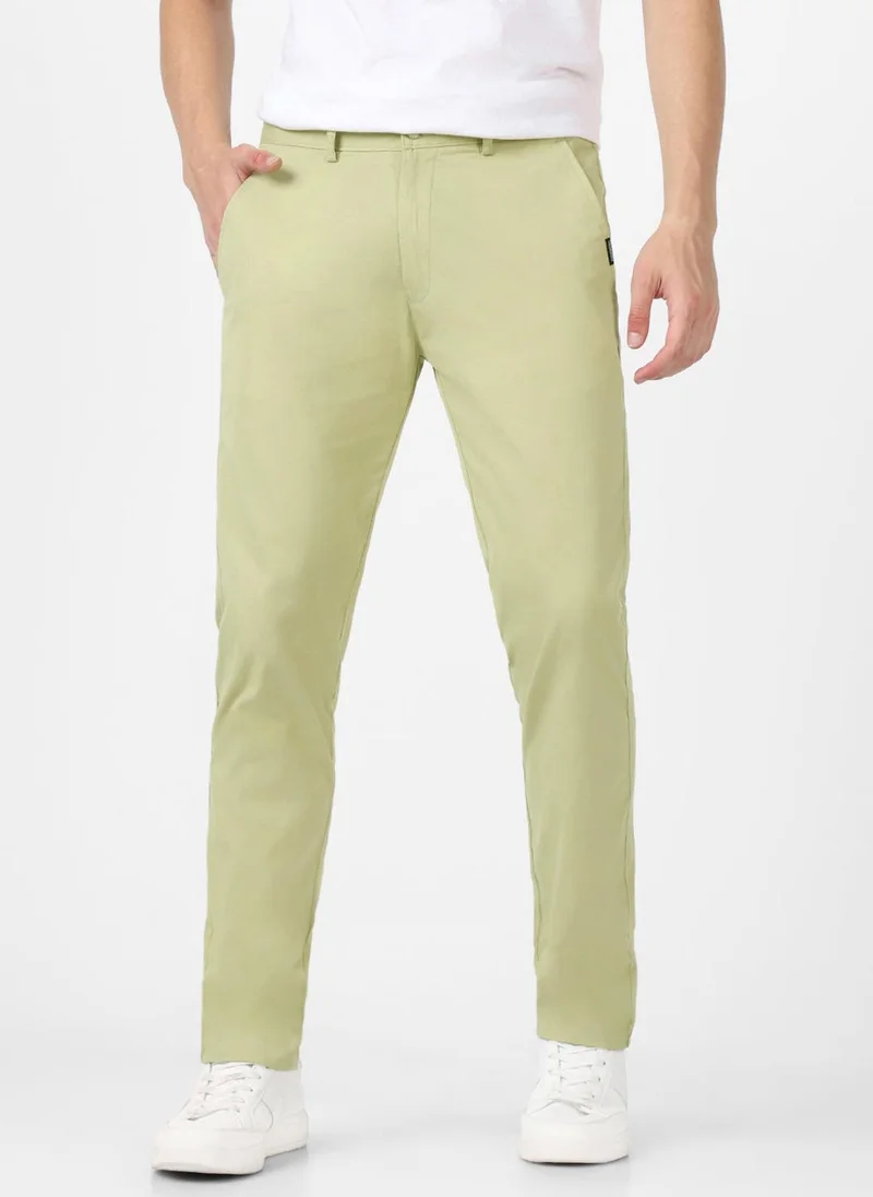 Urbano Fashion Men's Green Cotton Slim Fit Casual Chinos Trousers